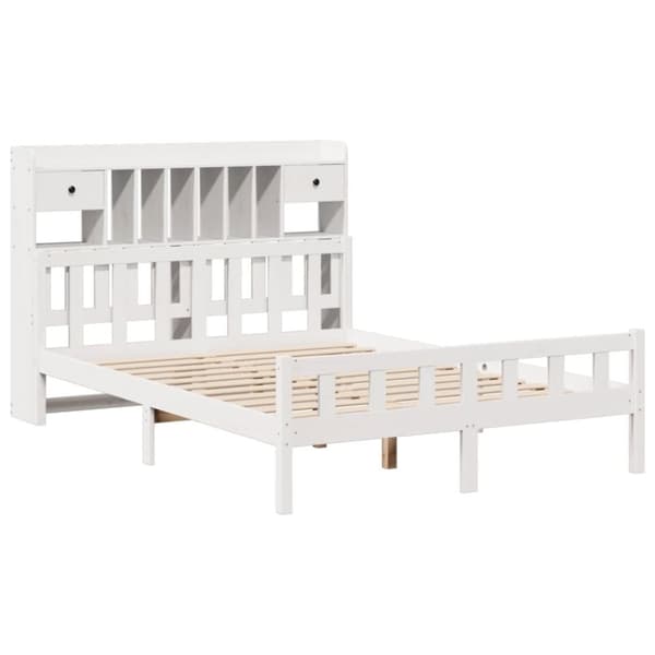 vidaXL Seng med bokhylle uten madrass hvit 160x200 cm heltre furu