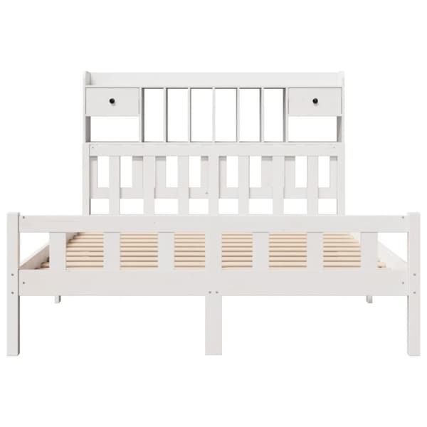 vidaXL Seng med bokhylle uten madrass hvit 160x200 cm heltre furu