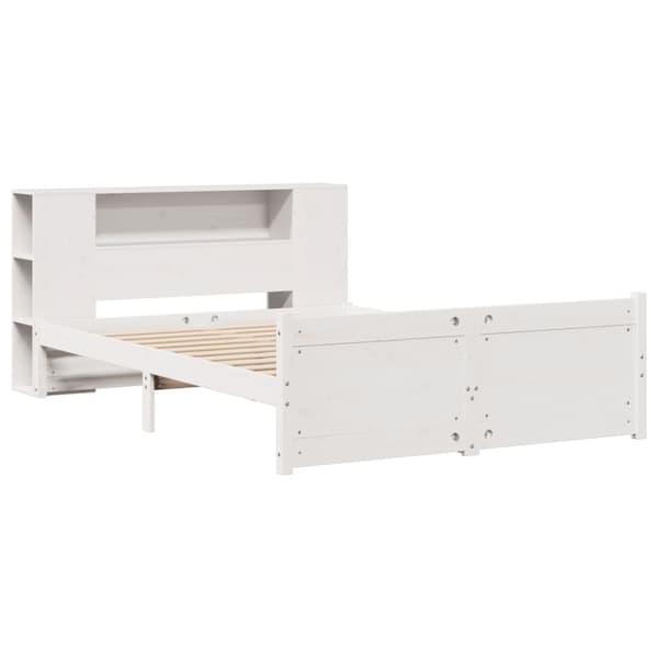 vidaXL Seng med bokhylle uten madrass hvit 160x200 cm heltre furu