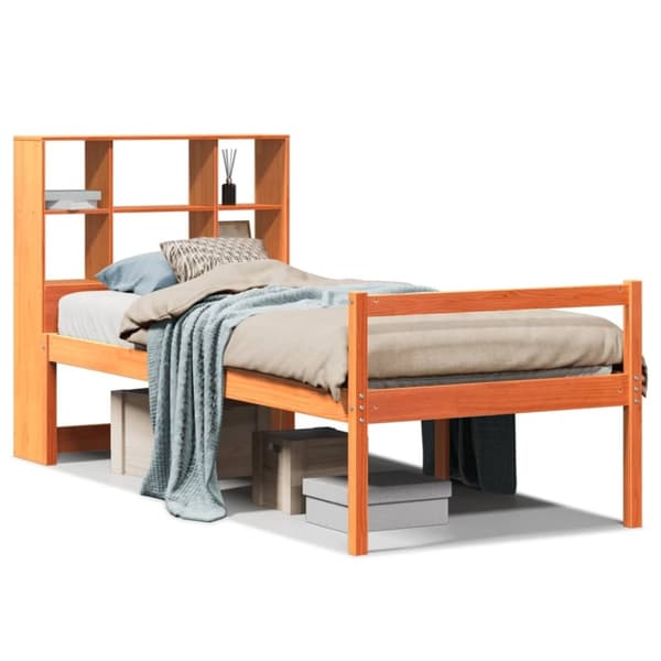 vidaXL Seng med bokhylle uten madrass voksbrun 75x190 cm heltre