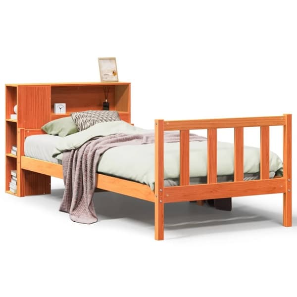 vidaXL Seng med bokhylle uten madrass voksbrun 75x190 cm heltre