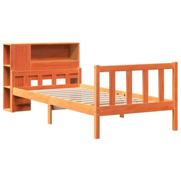 vidaXL Seng med bokhylle uten madrass voksbrun 75x190 cm heltre