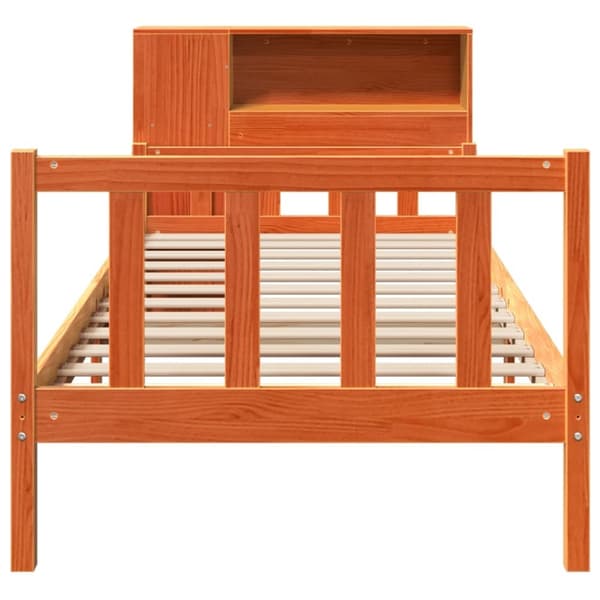 vidaXL Seng med bokhylle uten madrass voksbrun 75x190 cm heltre
