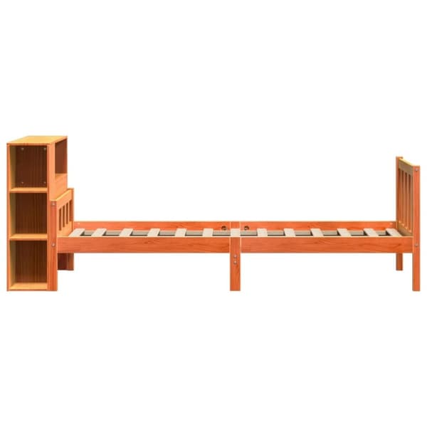 vidaXL Seng med bokhylle uten madrass voksbrun 75x190 cm heltre
