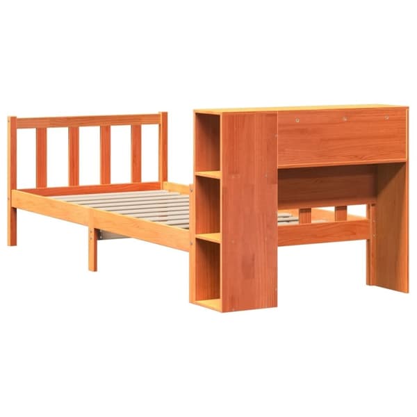 vidaXL Seng med bokhylle uten madrass voksbrun 75x190 cm heltre