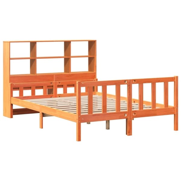 vidaXL Seng med bokhylle uten madrass voksbrun 160x200 cm heltre