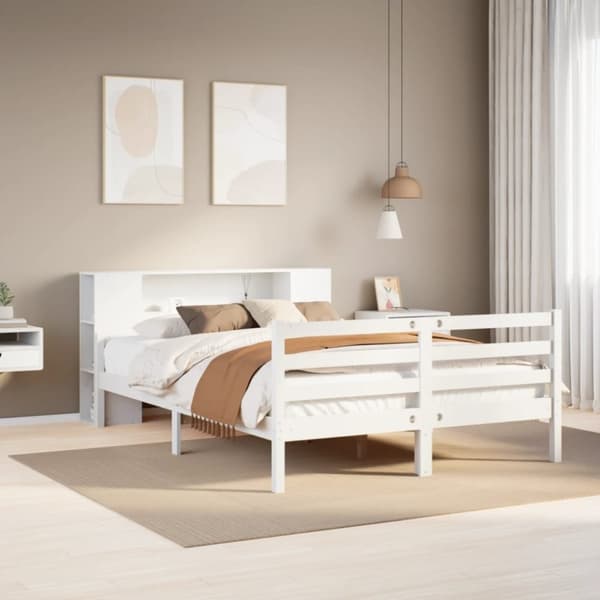 vidaXL Sänky kirjahyllyllä ei patjaa valkoinen 150x200 cm täysi mänty