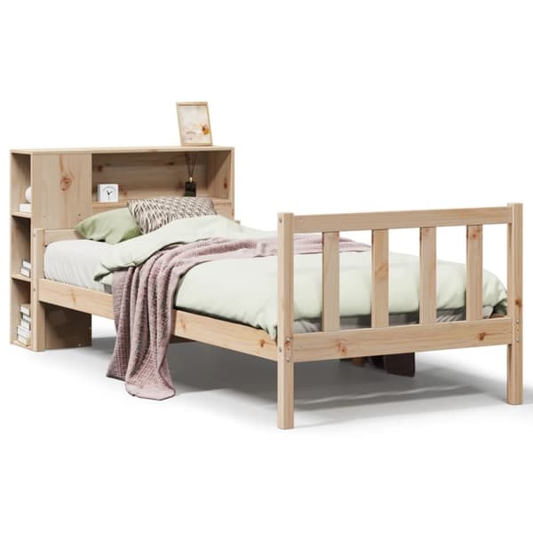 vidaXL Seng med bokhylle uten madrass 100x200 cm heltre furu