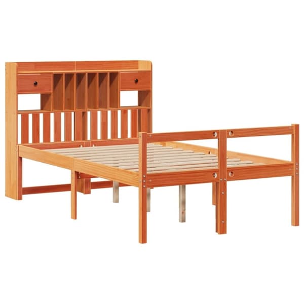 vidaXL Seng med bokhylle uten madrass voksbrun 120x200 cm heltre furu
