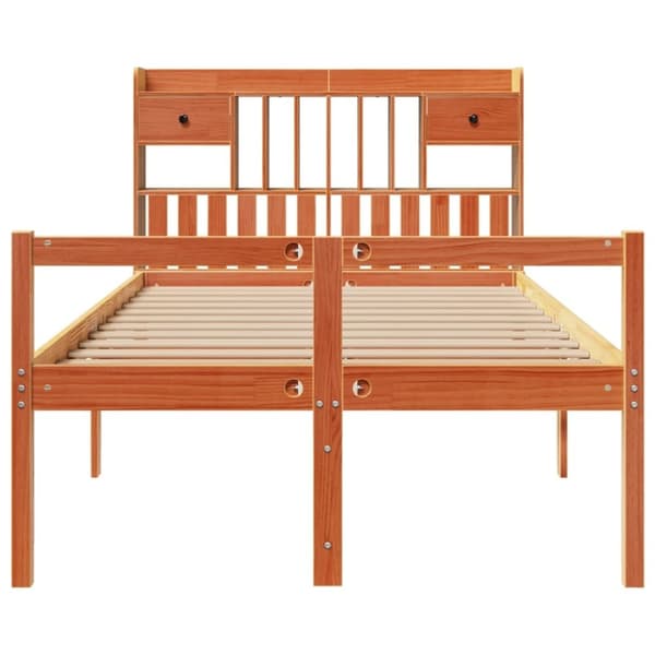vidaXL Seng med bokhylle uten madrass voksbrun 120x200 cm heltre furu