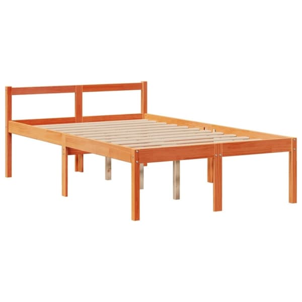 vidaXL Seng med bokhylle uten madrass voksbrun 120x200 cm heltre furu