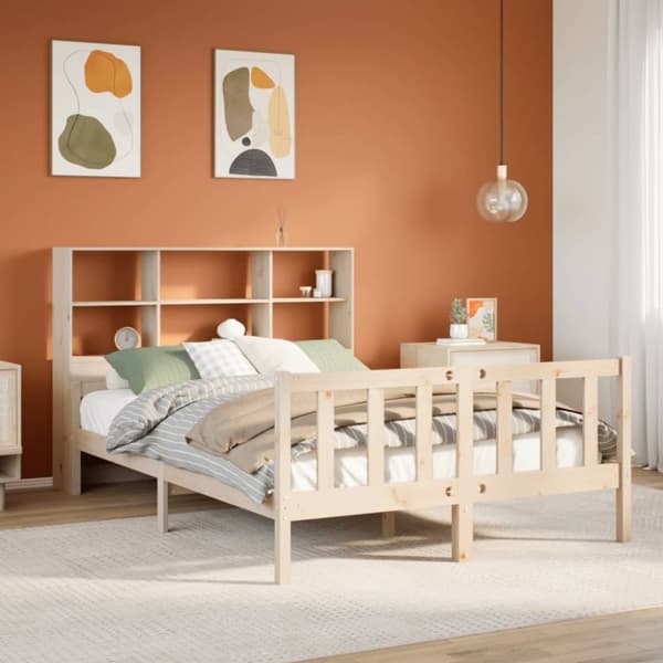 vidaXL Sänky kirjahyllyllä ilman patjaa 160x200 cm täysi mänty