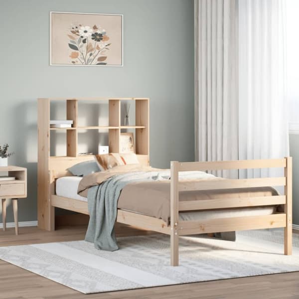 vidaXL Sänky kirjahyllyllä ilman patjaa 75x190 cm täysi mänty