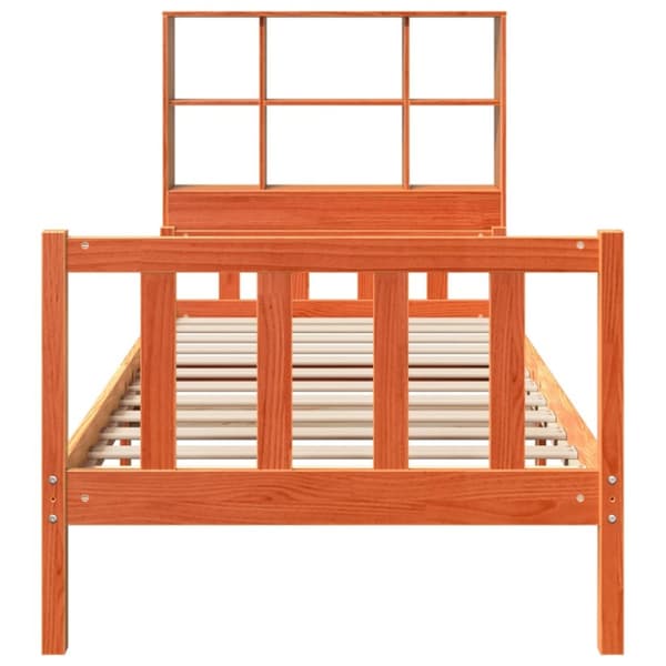 vidaXL Seng med bokhylle uten madrass voksbrun 90x190 cm heltre