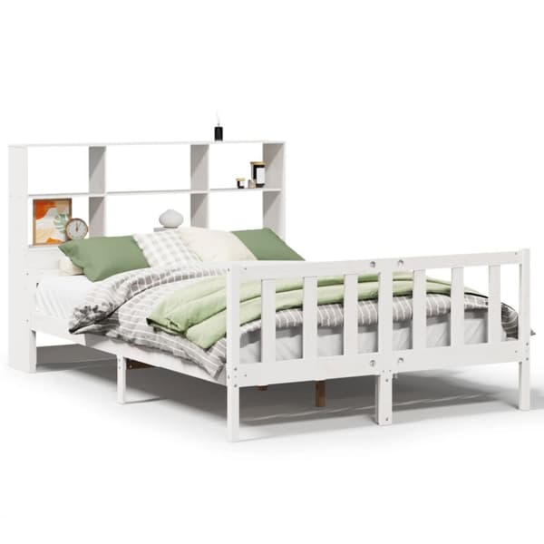 vidaXL Seng med bokhylle uten madrass hvit 150x200 cm heltre furu