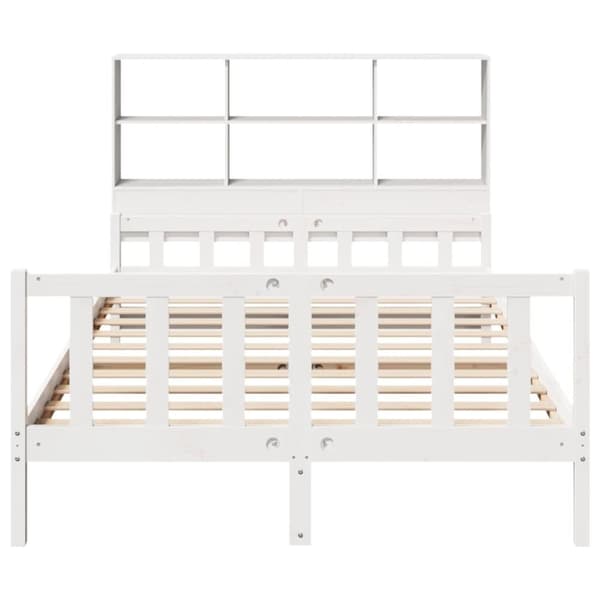 vidaXL Seng med bokhylle uten madrass hvit 150x200 cm heltre furu