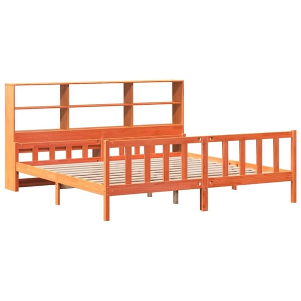 vidaXL Säng med bokhylla utan madrass vaxbrun 180x200 cm massiv trä