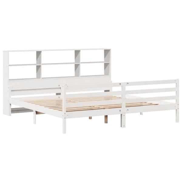 vidaXL Seng med bokhylle uten madrass hvit 180x200 cm heltre furu