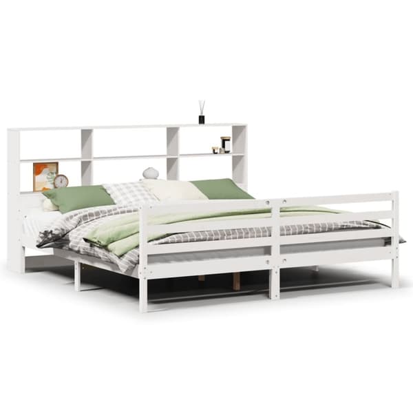 vidaXL Seng med bokhylle uten madrass hvit 180x200 cm heltre furu
