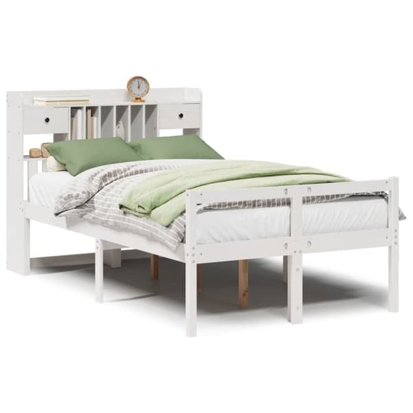 vidaXL seng med reol uden madras 135x190 cm massivt fyrretræ hvid