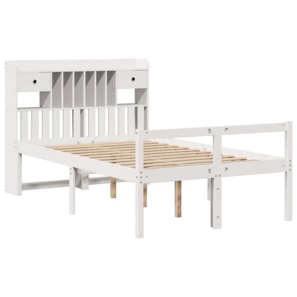 vidaXL seng med reol uden madras 135x190 cm massivt fyrretræ hvid