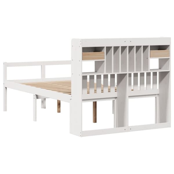 vidaXL seng med reol uden madras 135x190 cm massivt fyrretræ hvid