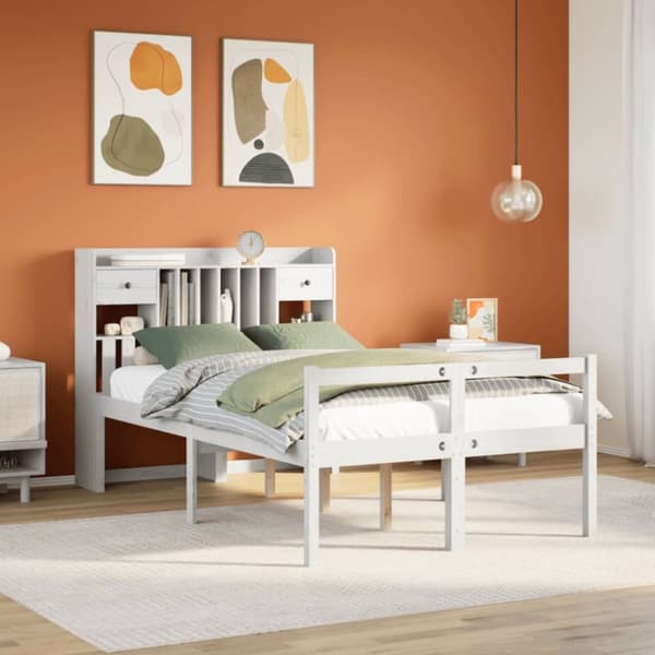 vidaXL seng med reol uden madras 135x190 cm massivt fyrretræ hvid