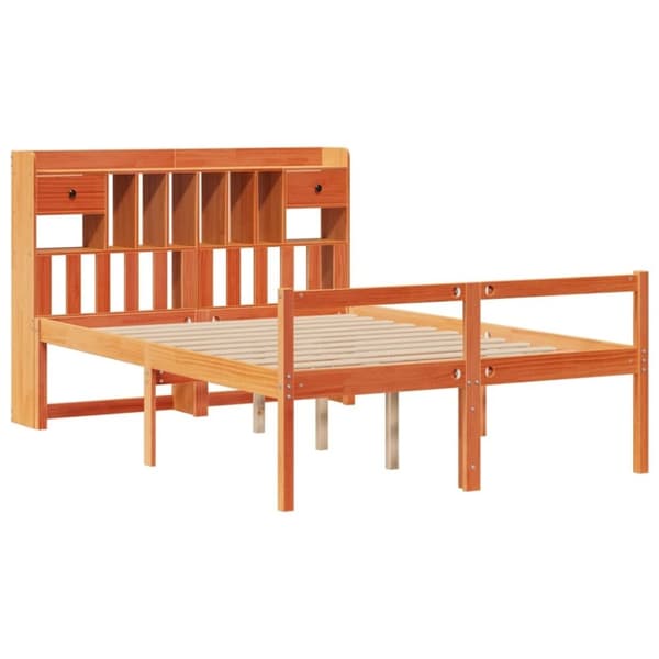 vidaXL Seng med bokhylle uten madrass voksbrun 150x200 cm heltre furu