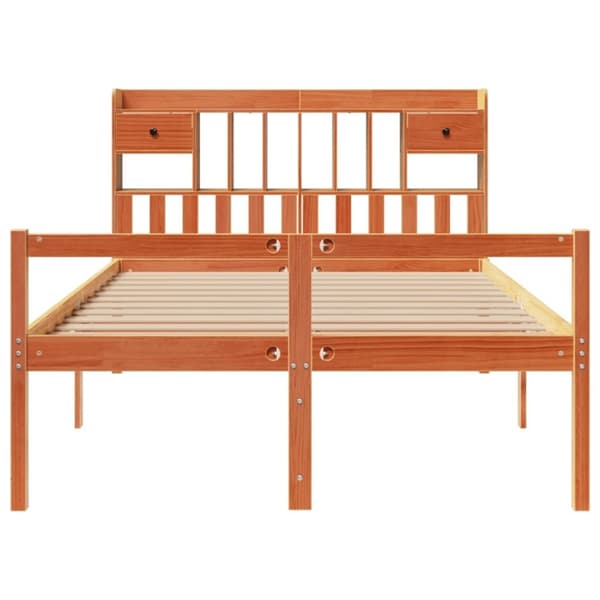 vidaXL Seng med bokhylle uten madrass voksbrun 150x200 cm heltre furu