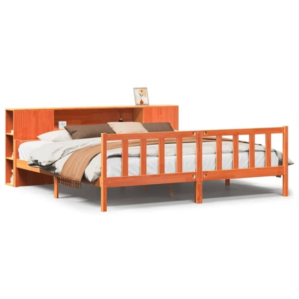 vidaXL Seng med bokhylle uten madrass voksbrun 180x200 cm heltre
