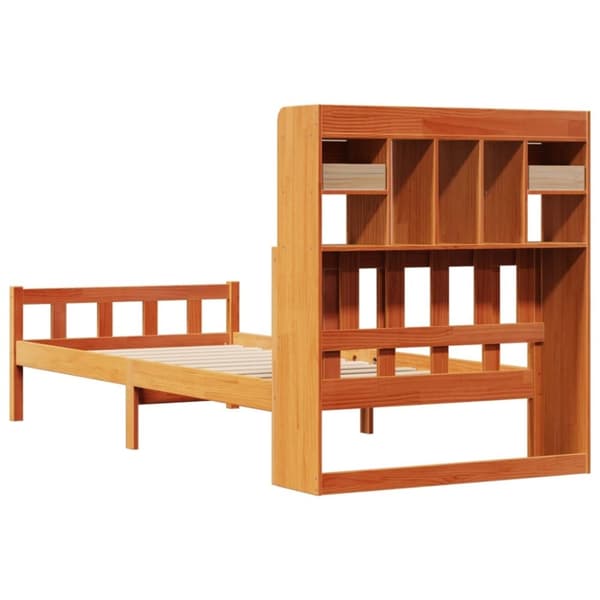 vidaXL Seng med bokhylle uten madrass voksbrun 75x190 cm heltre furu