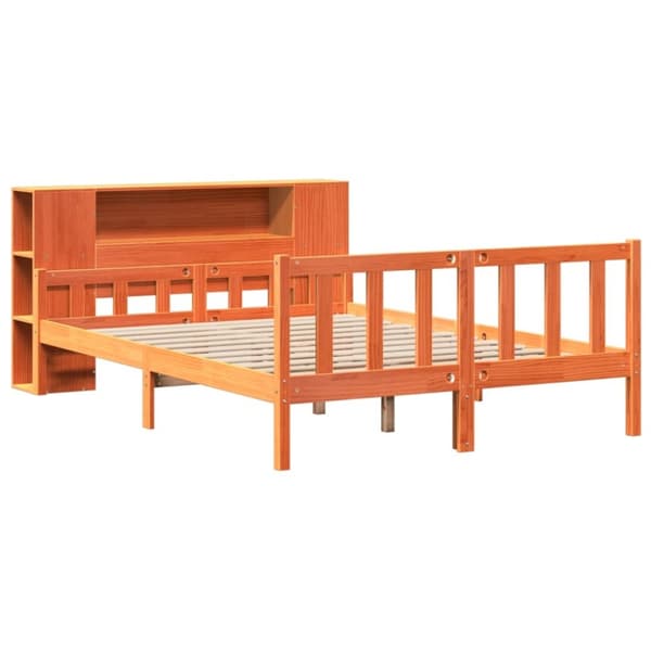 vidaXL Seng med bokhylle uten madrass voksbrun 150x200 cm heltre