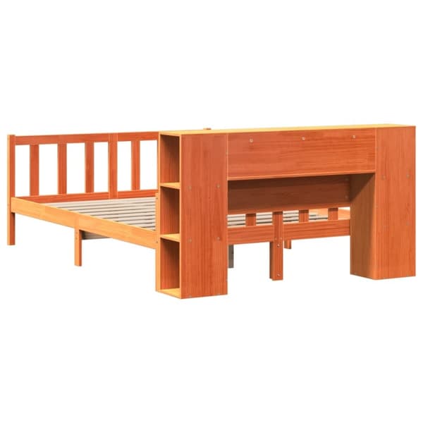 vidaXL Seng med bokhylle uten madrass voksbrun 150x200 cm heltre
