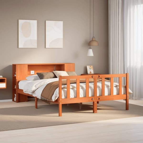 vidaXL Seng med bokhylle uten madrass voksbrun 150x200 cm heltre