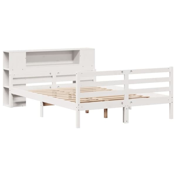 vidaXL Seng med bokhylle uten madrass hvit 150x200 cm heltre furu