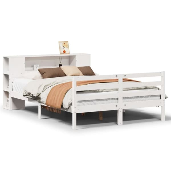vidaXL Seng med bokhylle uten madrass hvit 150x200 cm heltre furu