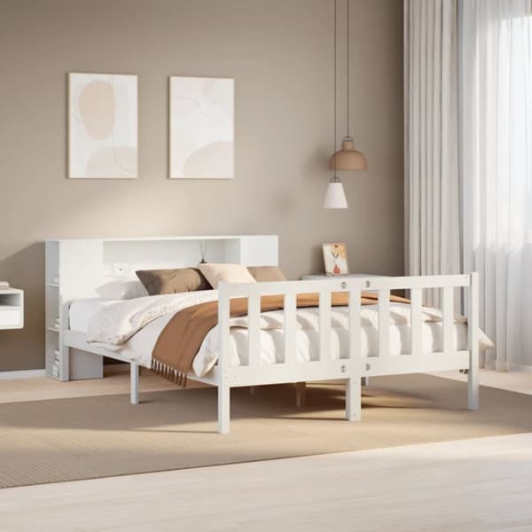 vidaXL Sänky kirjahyllyllä ei patjaa valkoinen 150x200 cm täysi mänty