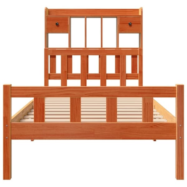 vidaXL Seng med bokhylle uten madrass voksbrun 90x190 cm heltre furu