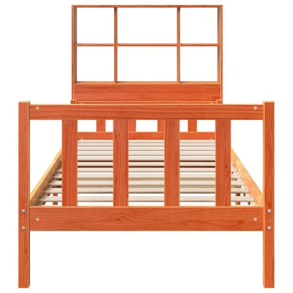 vidaXL Seng med bokhylle uten madrass voksbrun 75x190 cm heltre