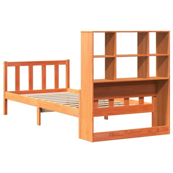 vidaXL Seng med bokhylle uten madrass voksbrun 75x190 cm heltre