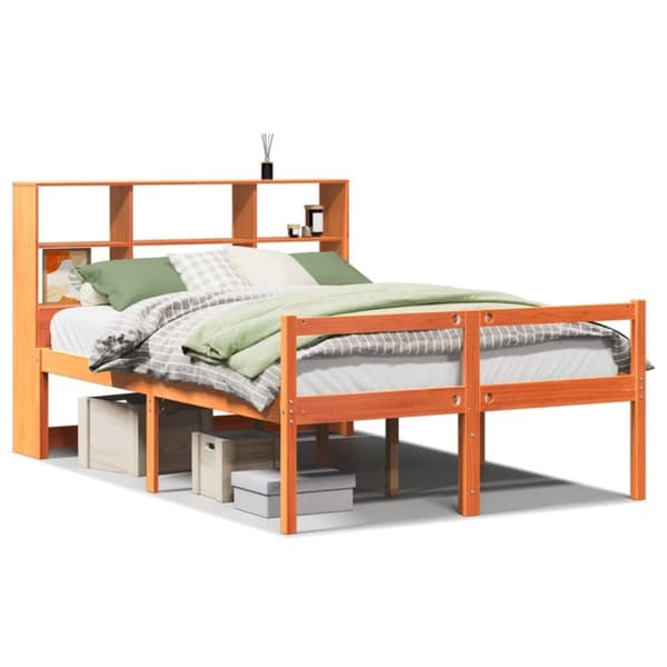 vidaXL Seng med bokhylle uten madrass voksbrun 150x200 cm heltre
