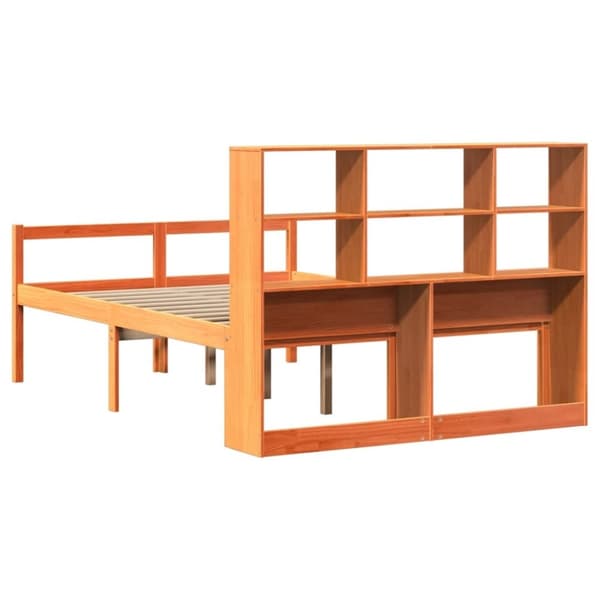 vidaXL Seng med bokhylle uten madrass voksbrun 150x200 cm heltre