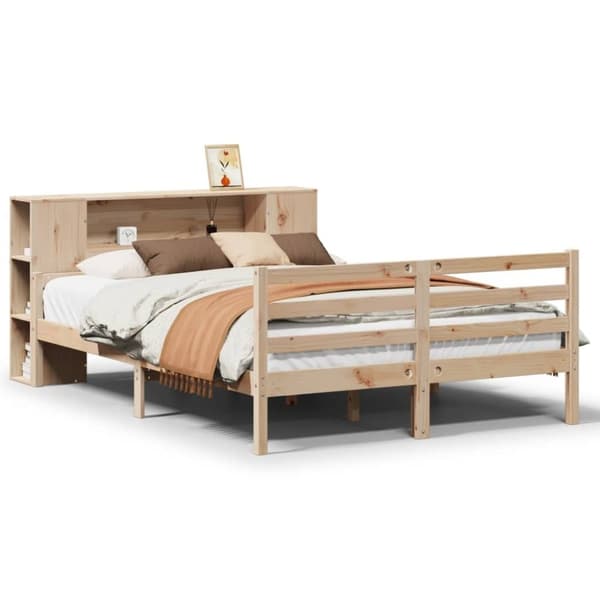 vidaXL Seng med bokhylle uten madrass 120x200 cm heltre furu