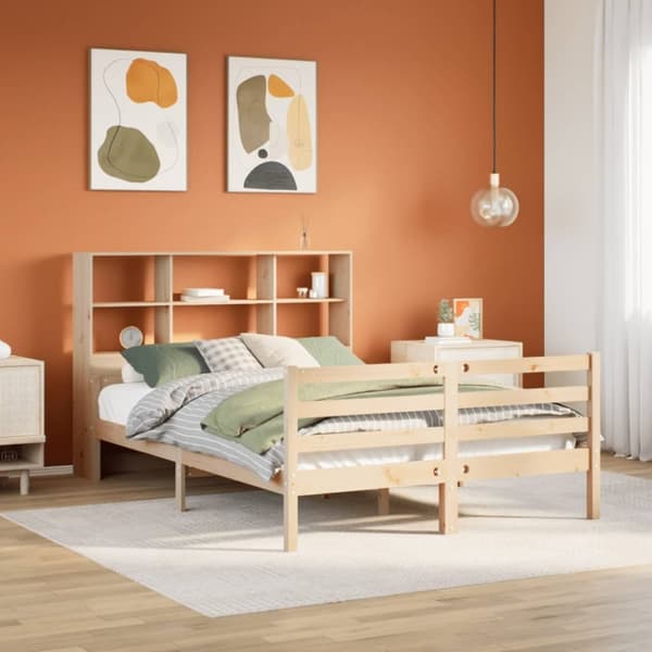 vidaXL Sänky kirjahyllyllä ilman patjaa 140x200 cm täysi mänty