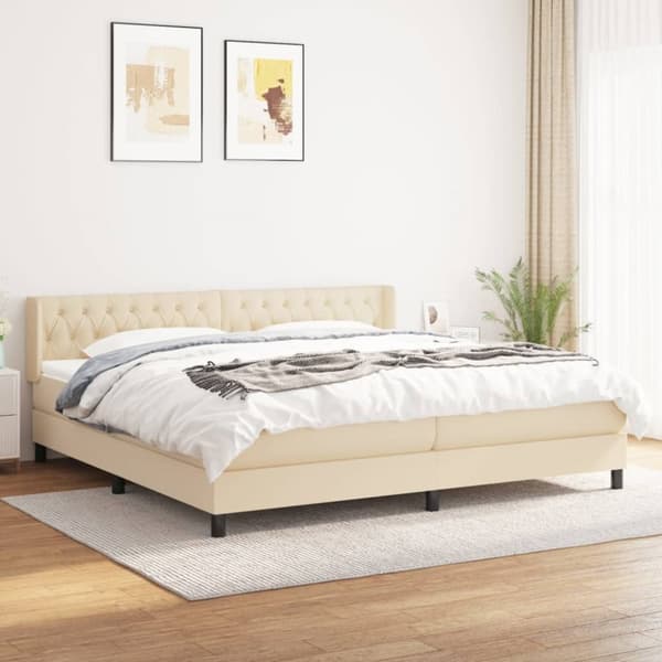 Ramsäng med madrass gräddvit 200x200 cm tyg