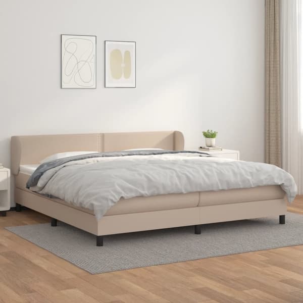 Ramsäng med bäddmadrass cappuccino 200x200 cm konstläder