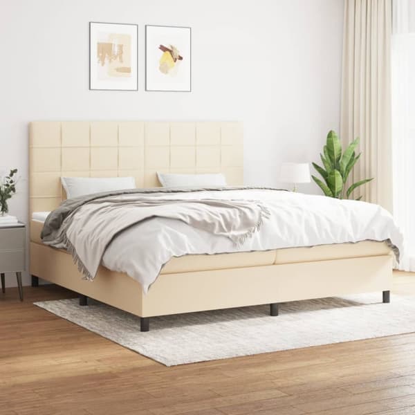 Ramsäng med madrass gräddvit 200x200 cm tyg