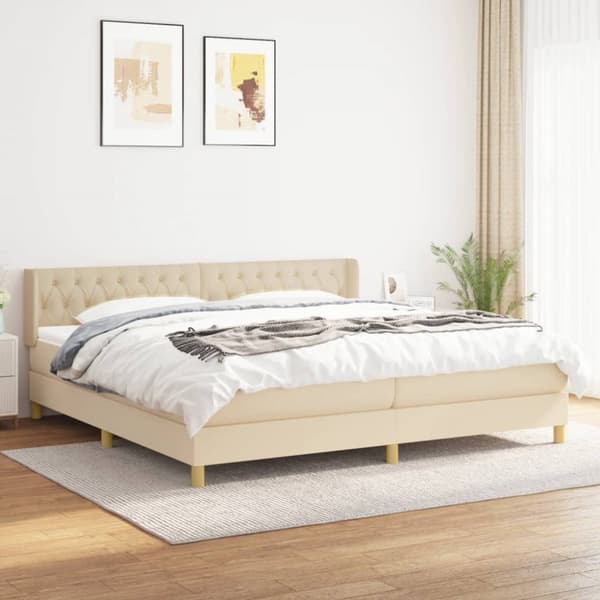 Ramsäng med madrass gräddvit 200x200 cm tyg