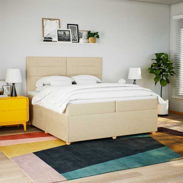 Ramsäng med madrass gräddvit 200x200 cm tyg