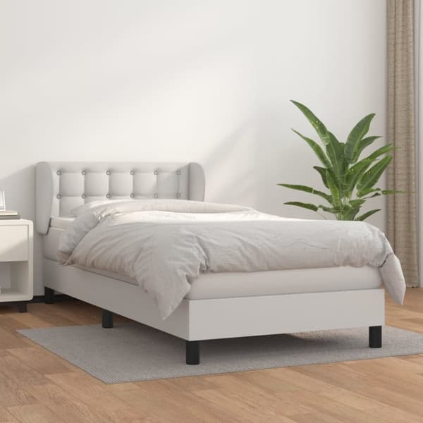 Ramsäng med madrass vit 90x190 cm konstläder